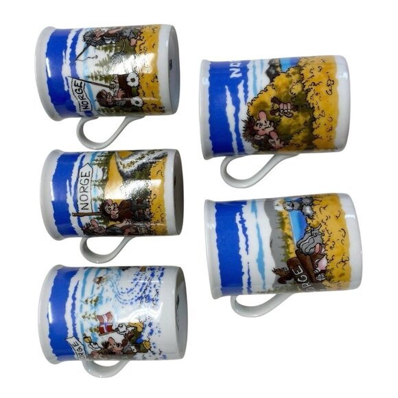 Unni Woldvik B.F. Troll Coffee Tea Mug Cup Set of 5 Norway Hiking Skiing Vintage - Picture 8 of 8